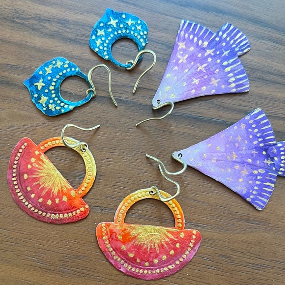 Handmade hand painted earrings - Picture 4 of 8
